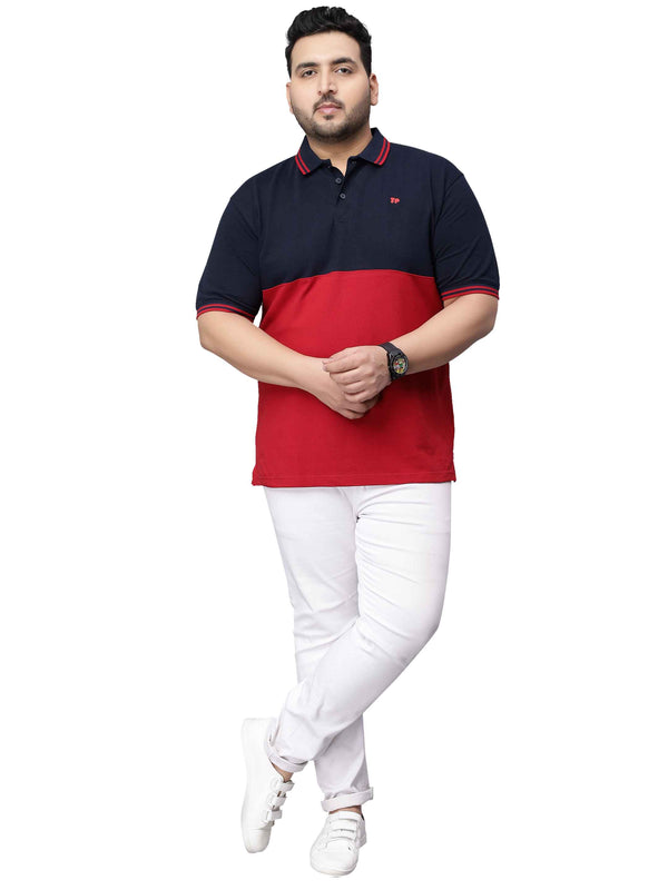 Navy and Red Striped Plus Size Polo T-shirt