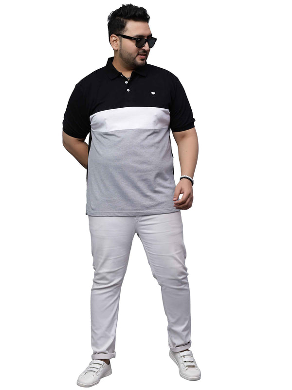 Black Triple Striped Plus Size Polo T-shirt