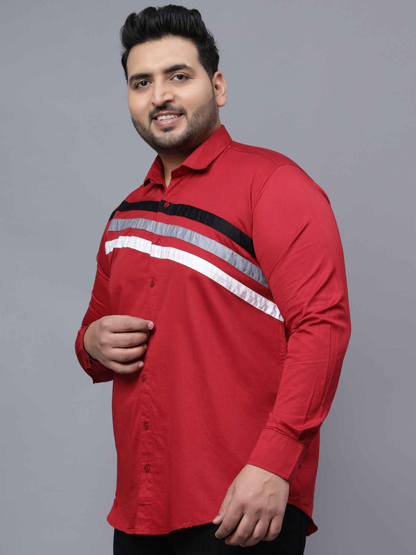 Red Triple Striped Cut n Sew Plus Size Shirt