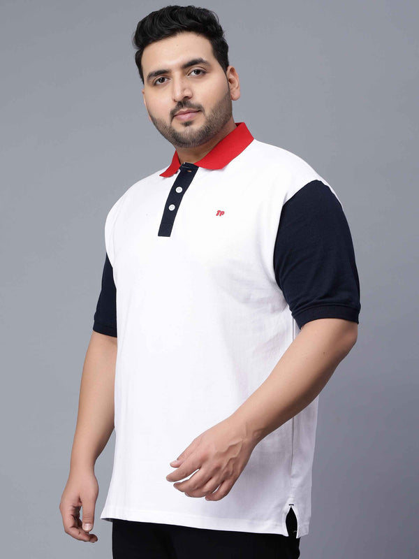 White with Navy Sleeves Plus Size Polo T-shirt-