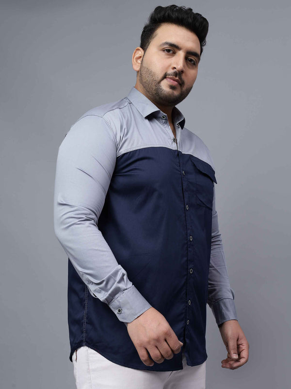 Grey Navy Blue Two Color Plus Size Shirt