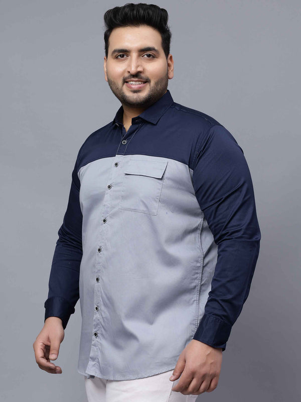 Navy Blue Grey Two Color Plus Size Shirt