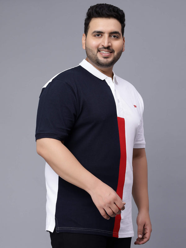 White with Red Striped Plus Size Polo T-shirt