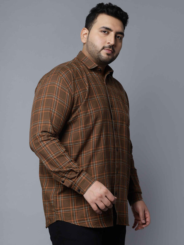Brown Orange Checkered Plus Size Shirt