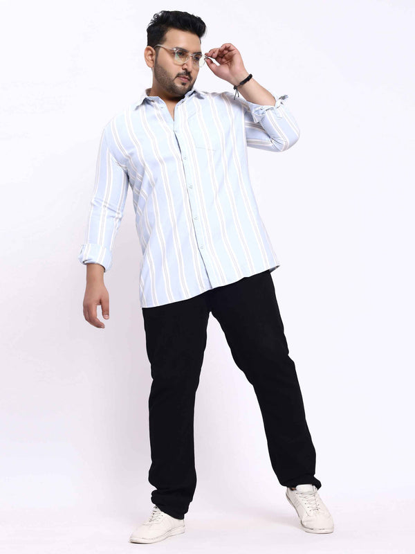 Cyan White Striped Plus Size Shirt