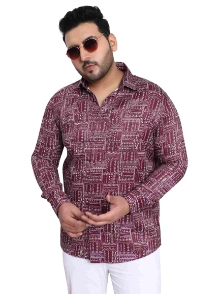 Maroon Satin Digital Cotton Shirt
