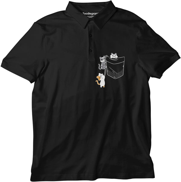 Cat Hanging From Pocket Unisex Polo T-shirt