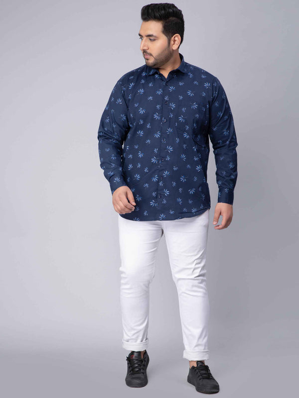 Navy Blue Printed Plus Size Shirt