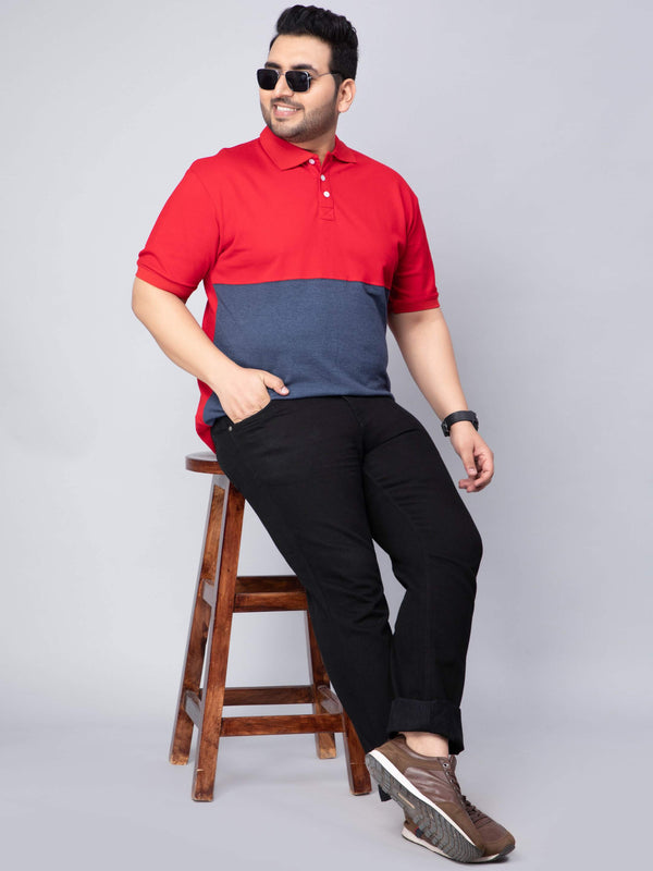 Red Double Stripped Classic Plus Size Polo T-shirt