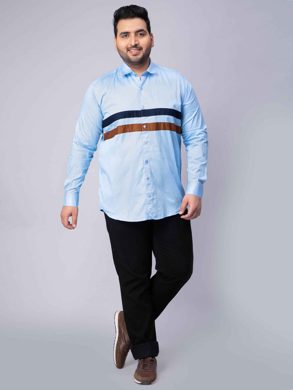 Sky Blue Cut n Sew Pattern Plus Size Shirt