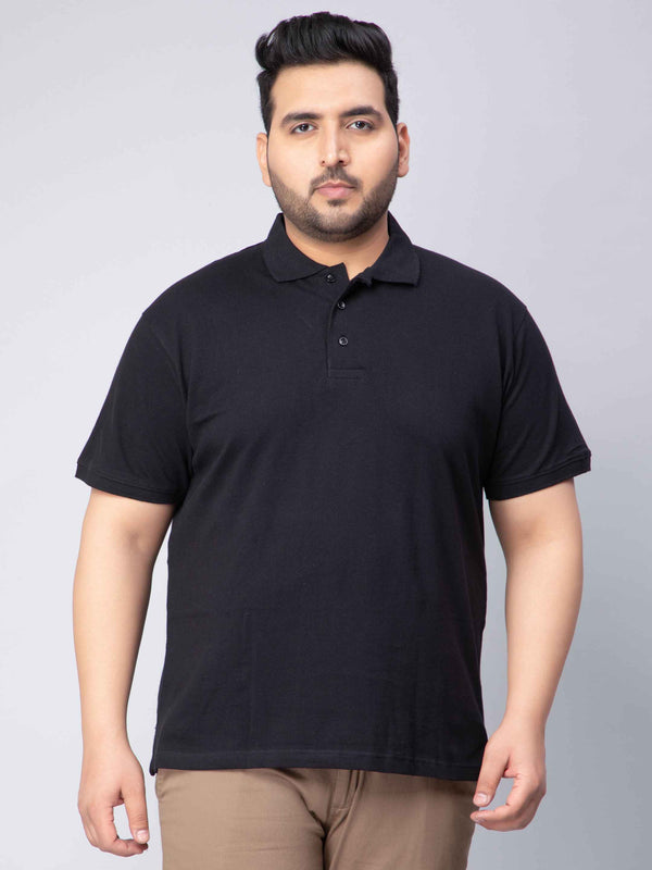 Black Solid Unisex Plus Size Polo T-shirt