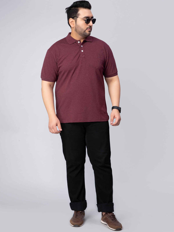Maroon Melange Solid Unisex Plus Size Polo T-shirt