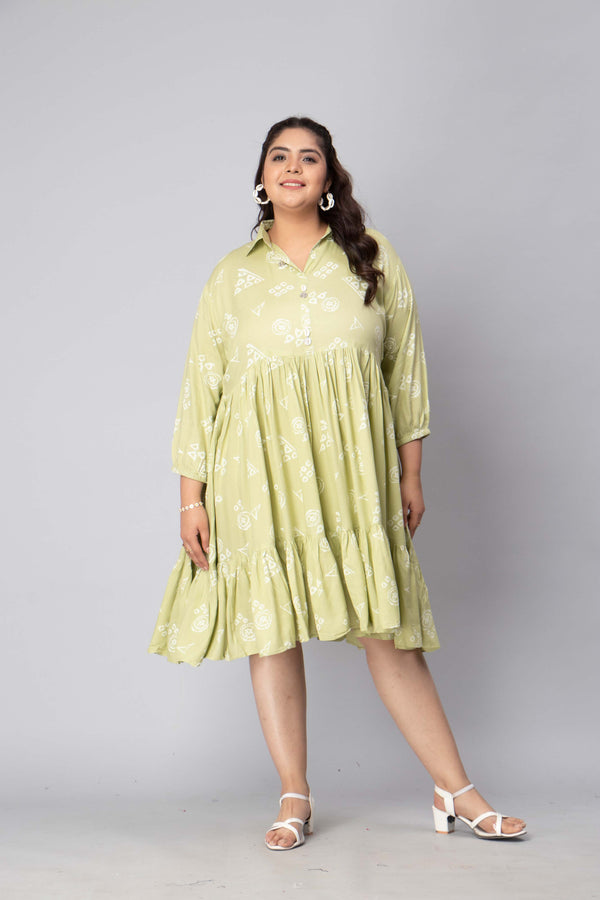 Mint Green Printed Plus Size Dress